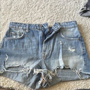 Zara Blue Jean Shorts Distressed High-Waisted